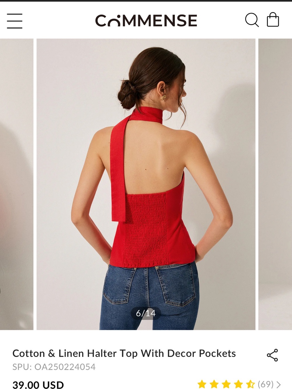Commense Red One-Shoulder Halter Top - Picture 6 of 7